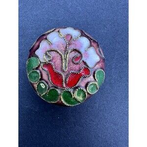 Vintage Enamel Cloisonné Mini Floral Pill Box Keepsake